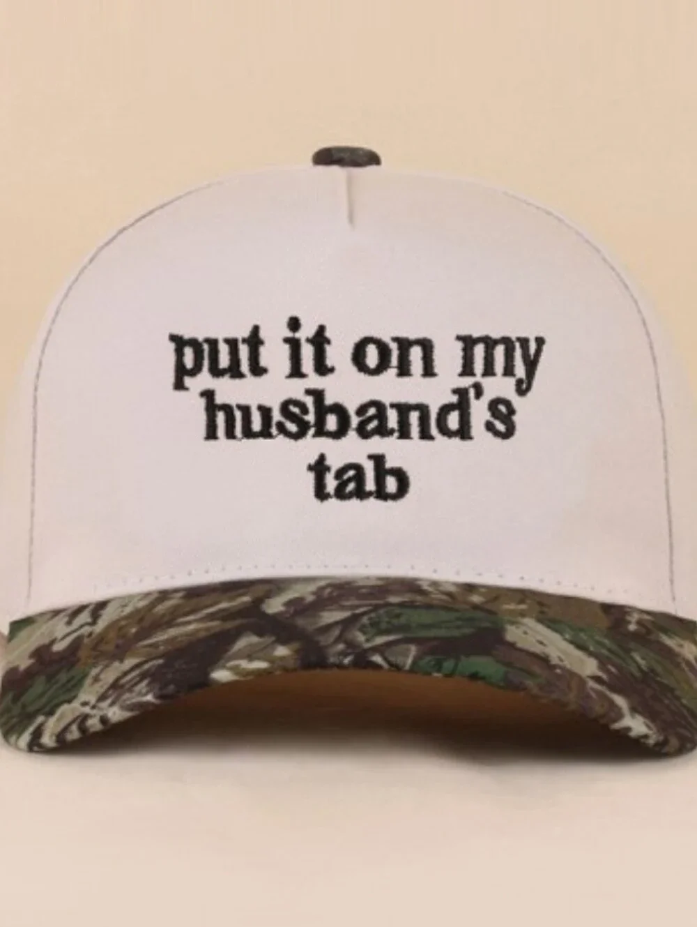 Put It On My Husbands Tab Camo Trucker Hat